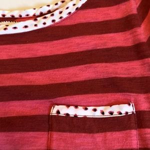 Anthropologie striped coral tee with silk details